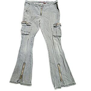 LT GREEN FLARED CARO DENIM JEANS-SIZE 33X32 WOMENS SIZE 13 ZIPPERED LEGS POCKETS